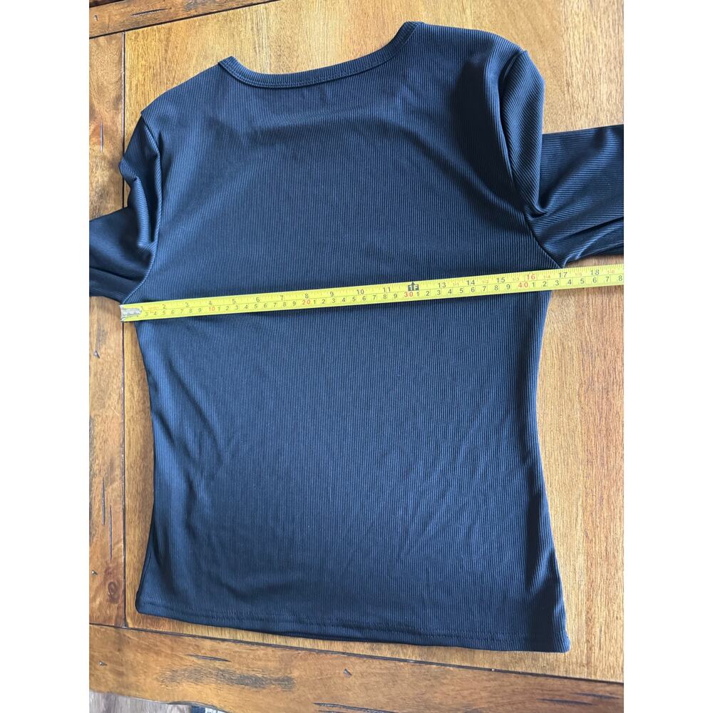 Ribbed Long Sleeve Top Black Fitted Stretch Crew Neck Size Large - Picture 6 of 8
